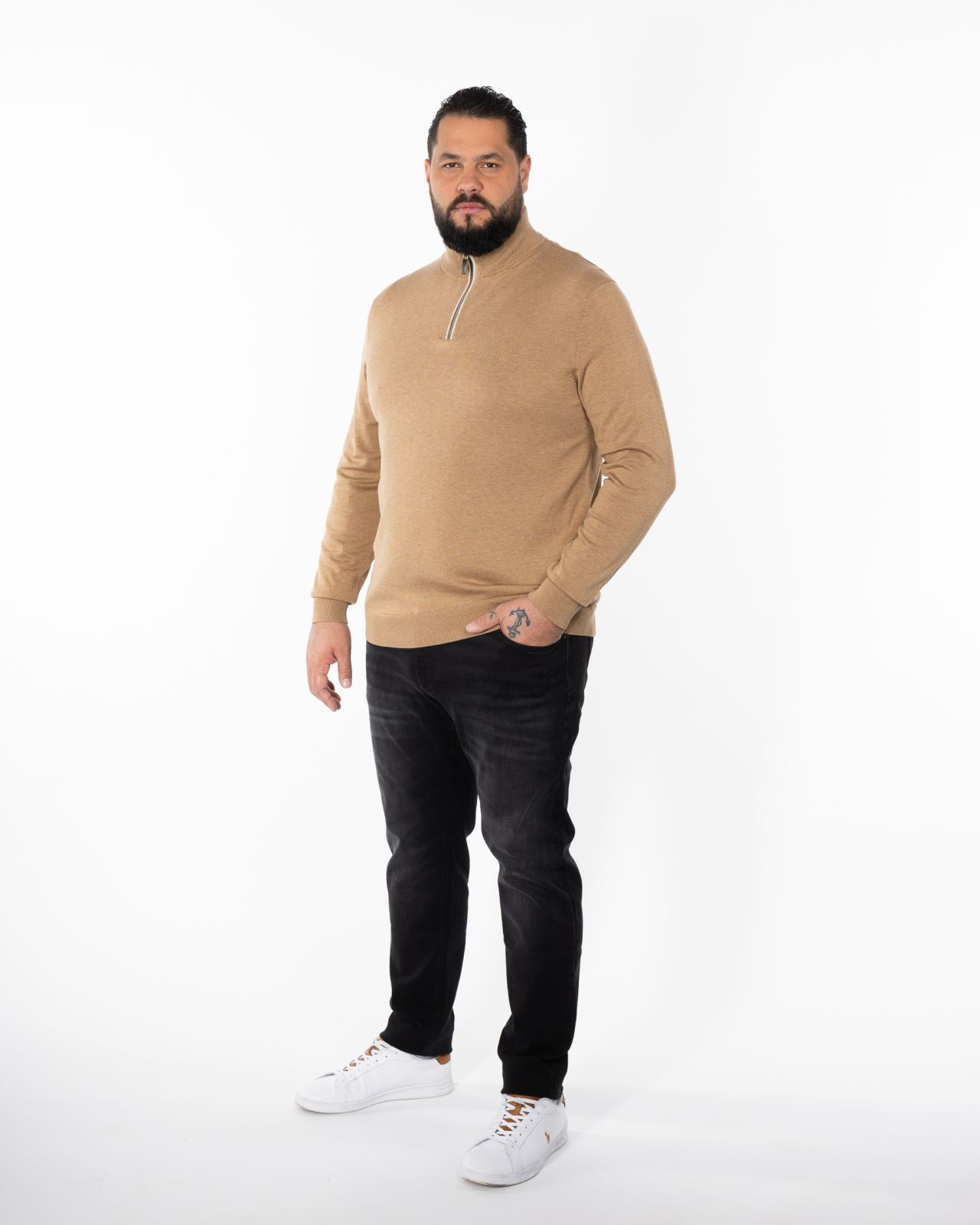 Pull demi zippé grande taille marron