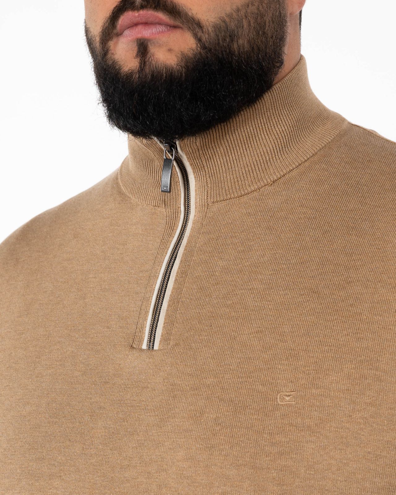 Pull demi zippé grande taille marron