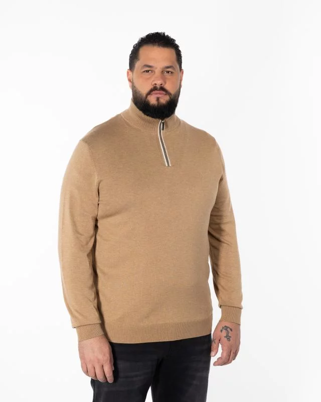 Pull demi zippé grande taille marron