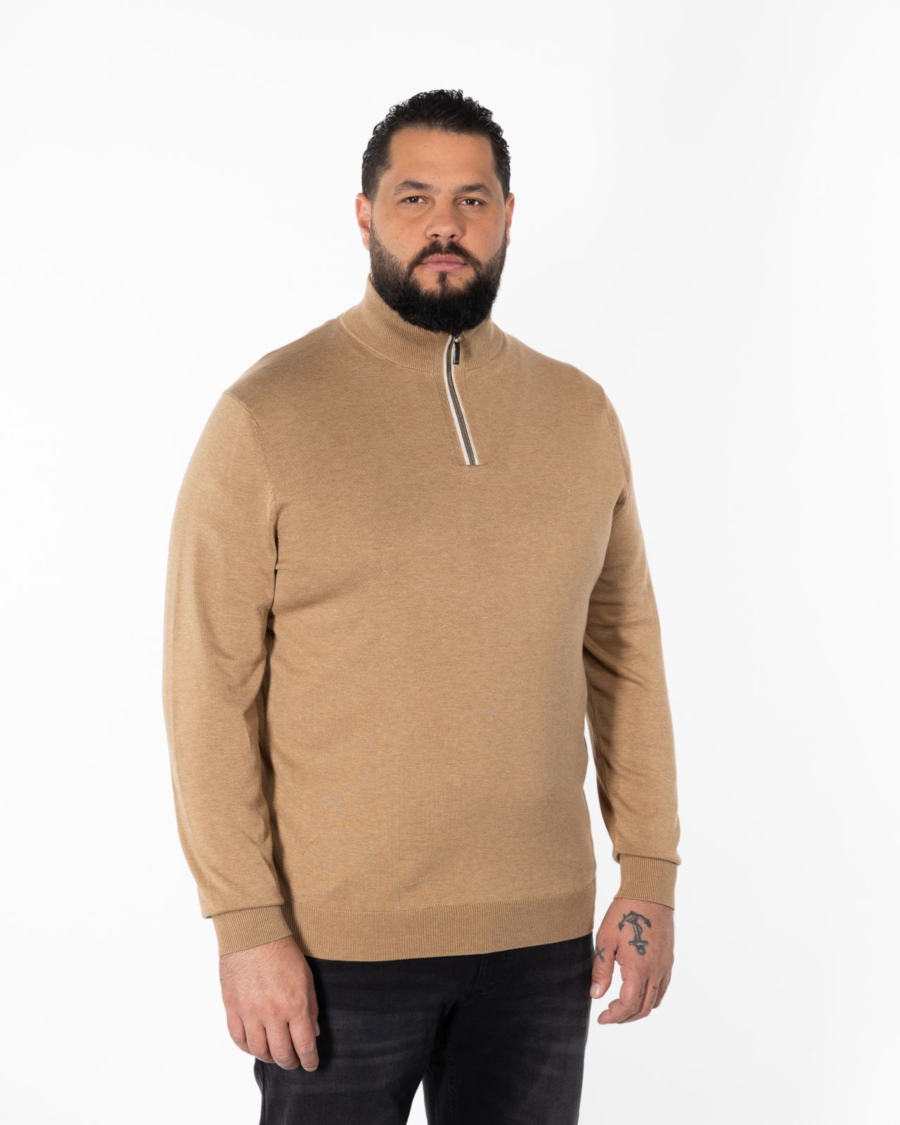 Pull demi zippé grande taille marron
