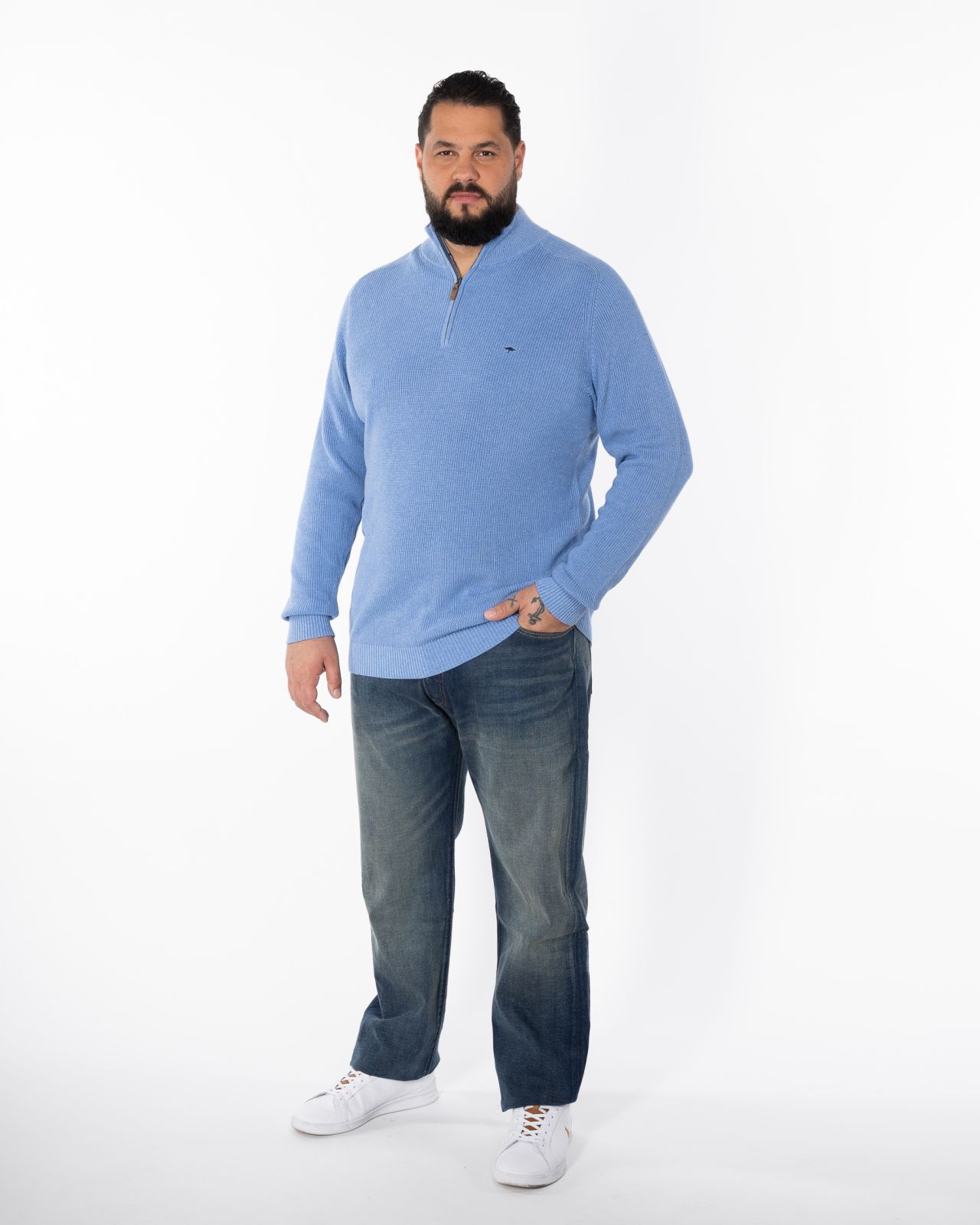 Pull col camionneur homme grand bleu ciel