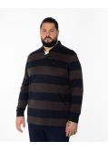 Polo manches longues jersey à rayures grande taille marron
