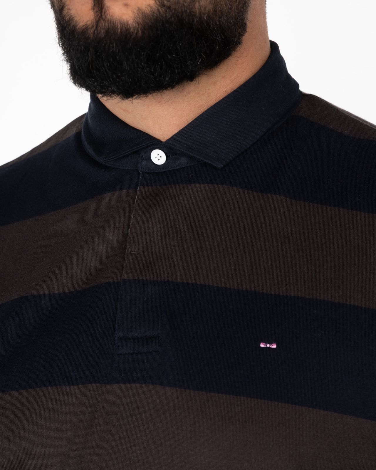 Polo manches longues jersey à rayures grande taille marron