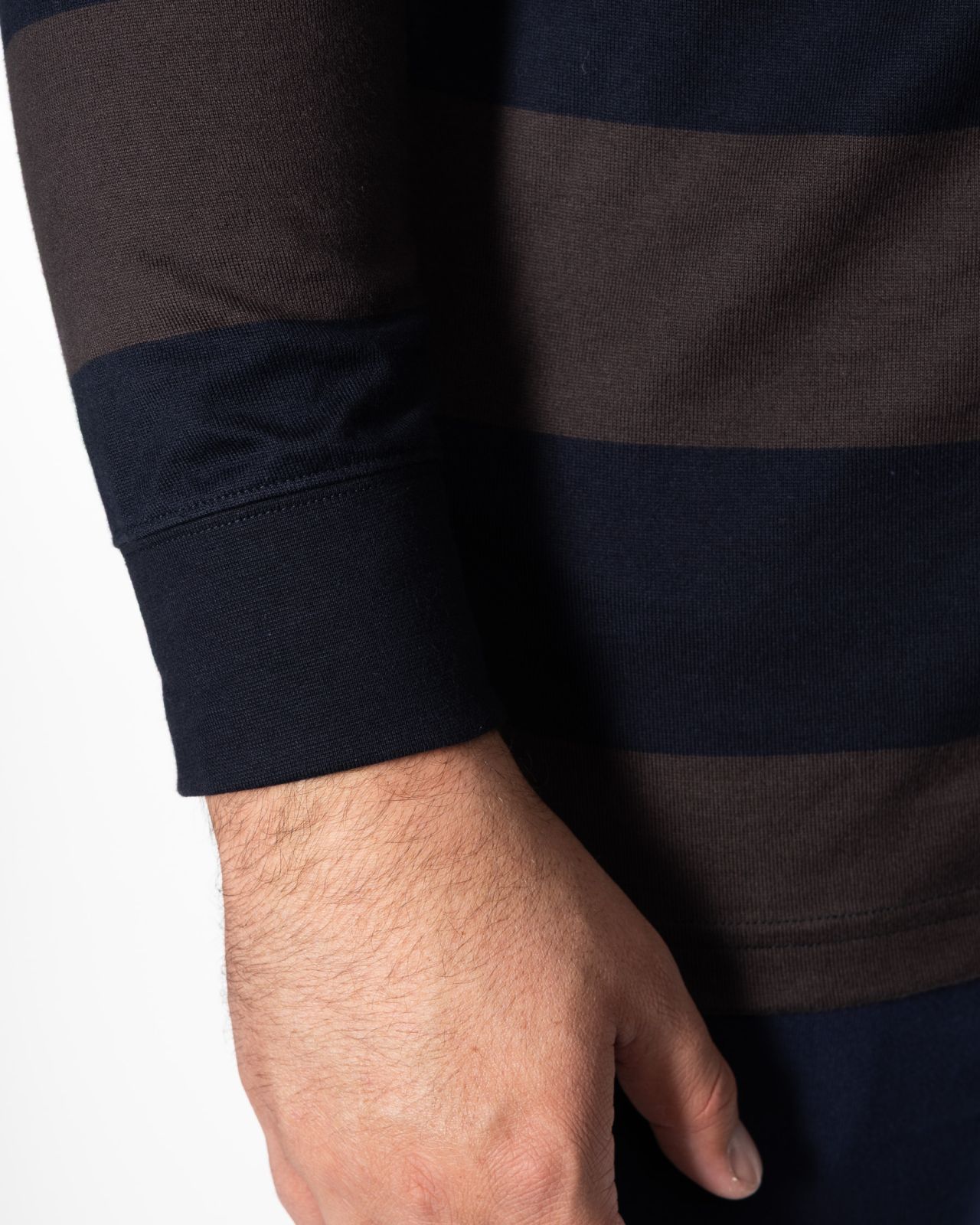 Polo manches longues jersey à rayures grande taille marron