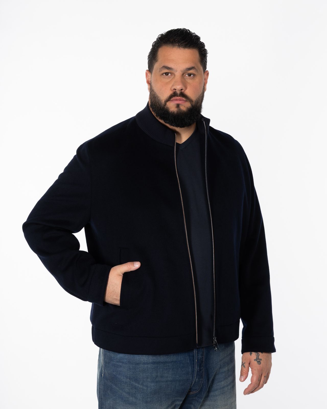 Blouson lainage grande taille bleu marine