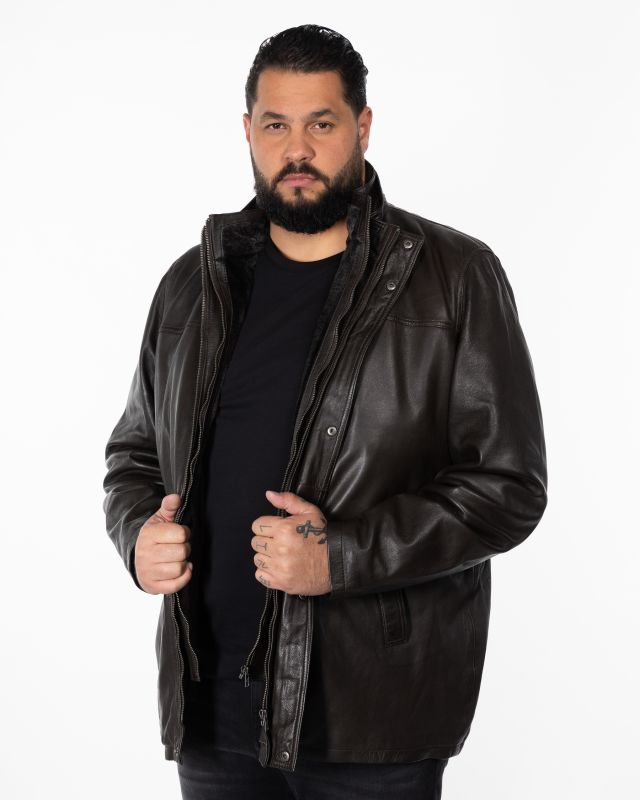 Parka en cuir 2 en 1 grande taille marron