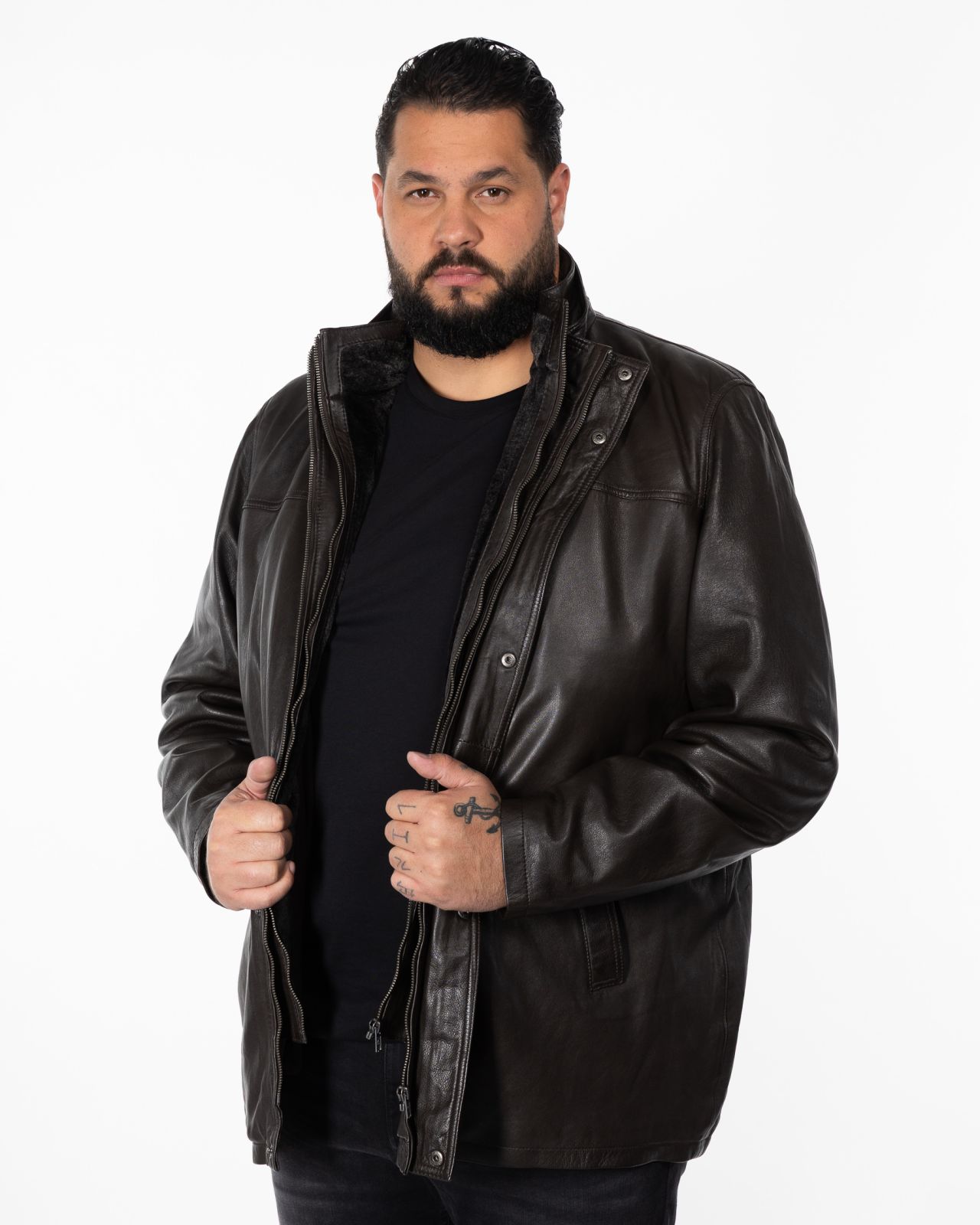 Parka en cuir 2 en 1 grande taille marron