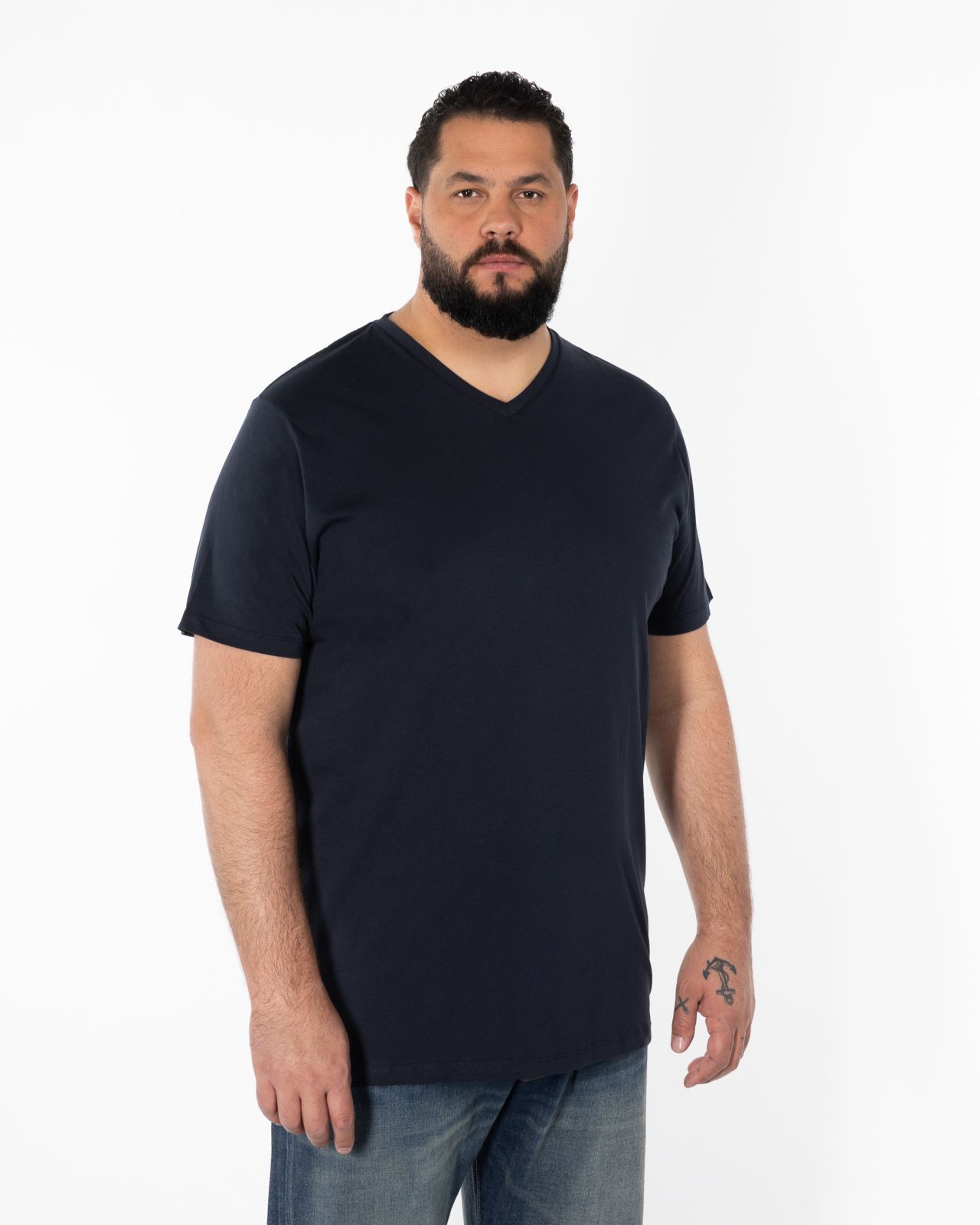 T-shirt col V pour homme grand bleu marine