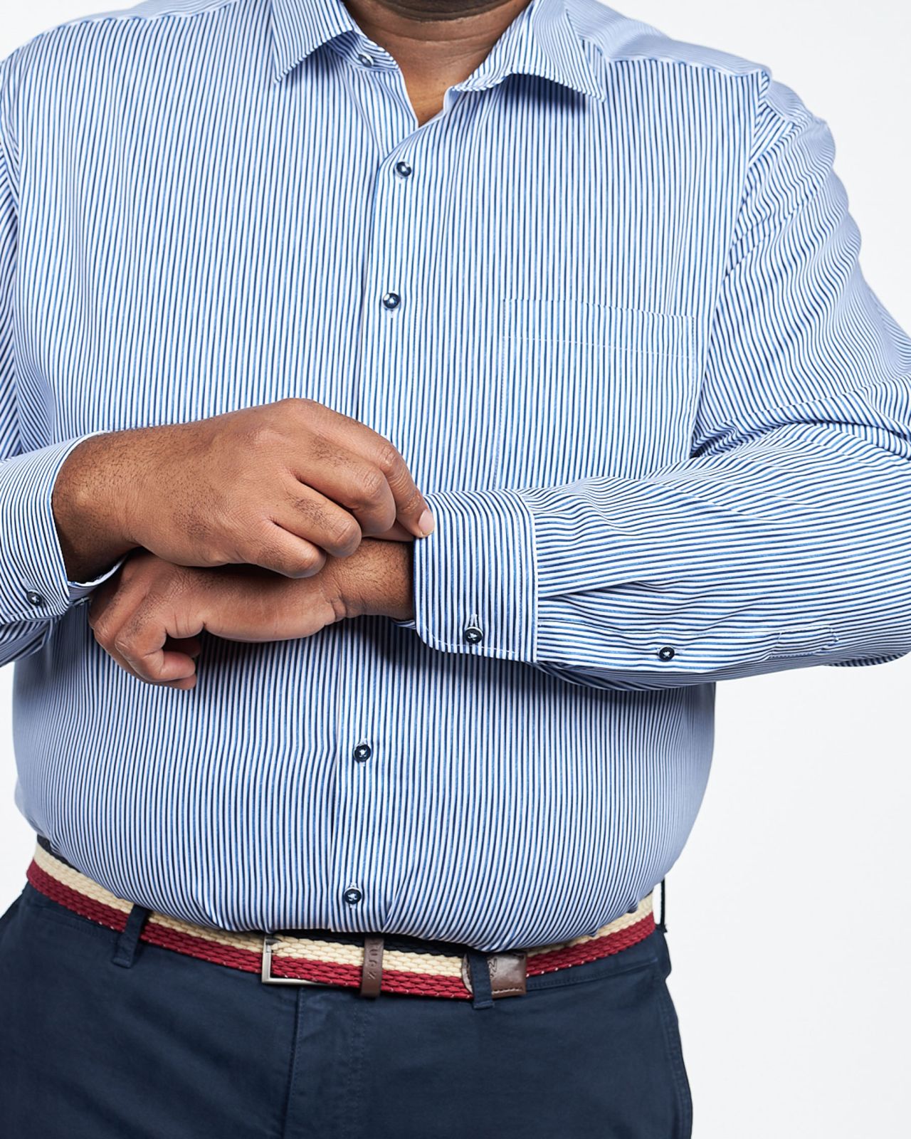 Chemise à rayures non iron grande taille bleu