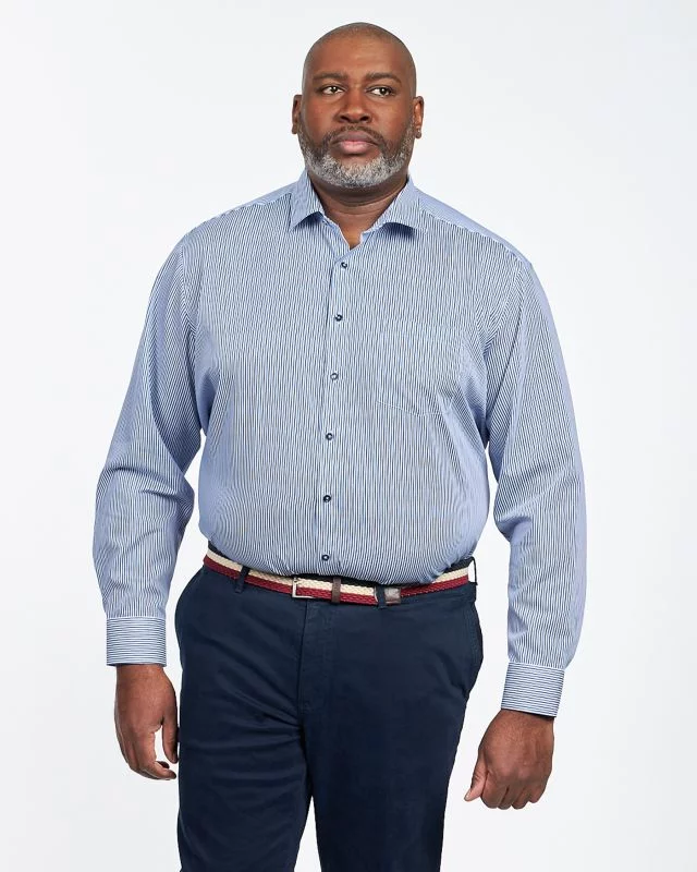 Chemise à rayures non iron grande taille bleu