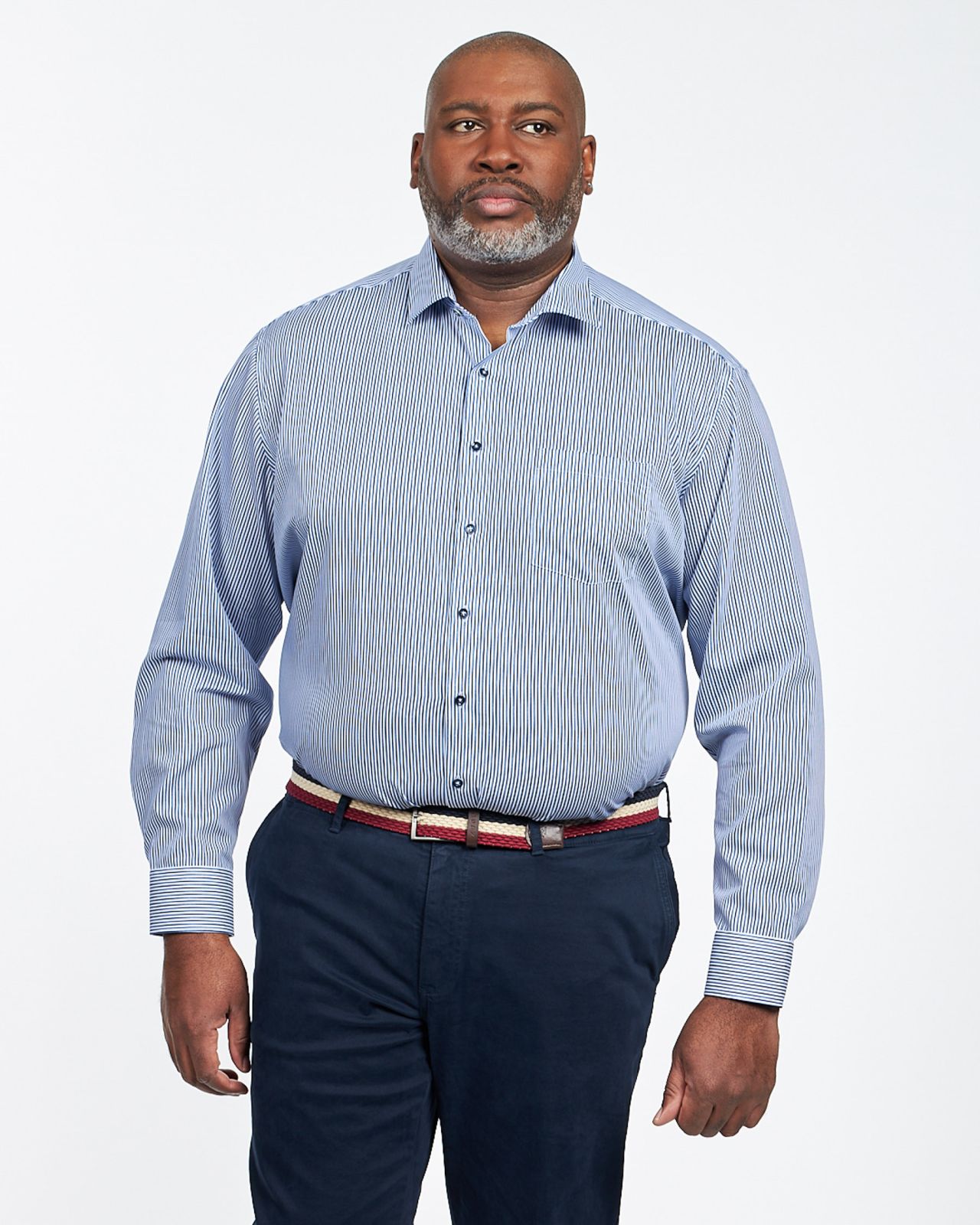 Chemise à rayures non iron grande taille bleu