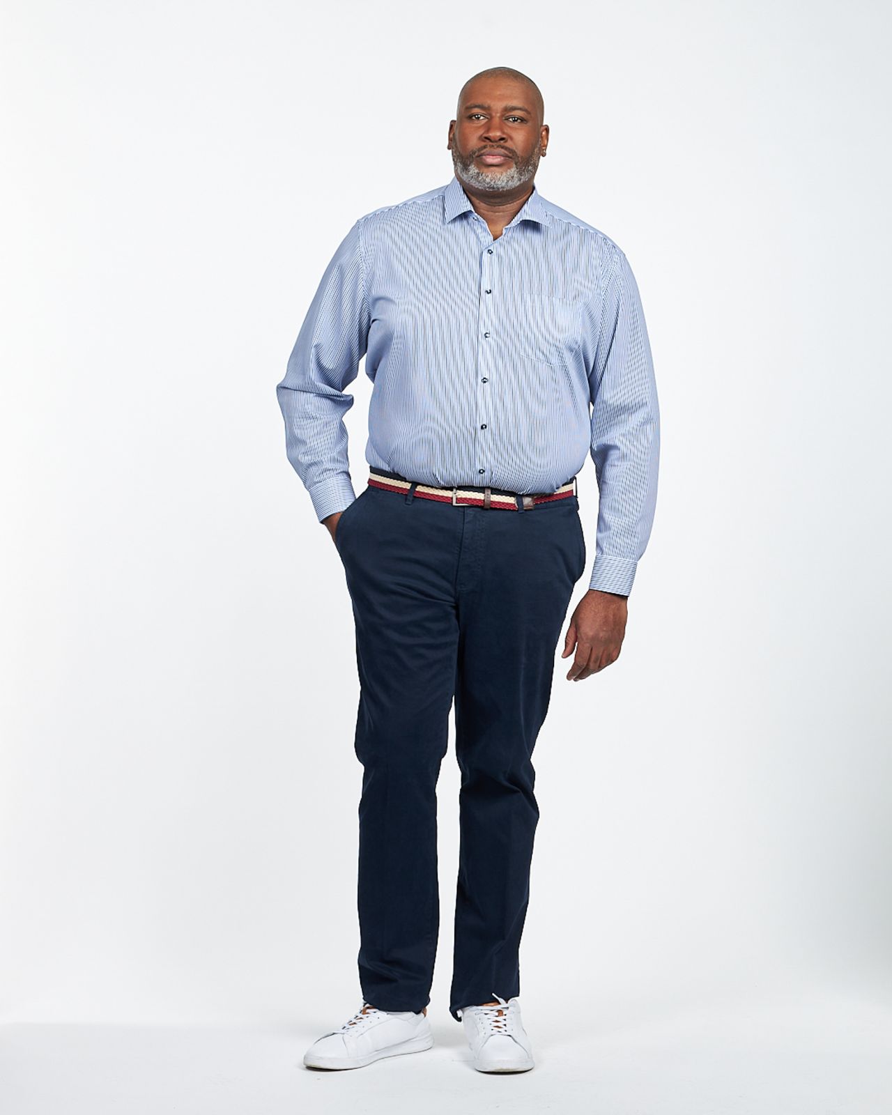 Chemise à rayures non iron grande taille bleu