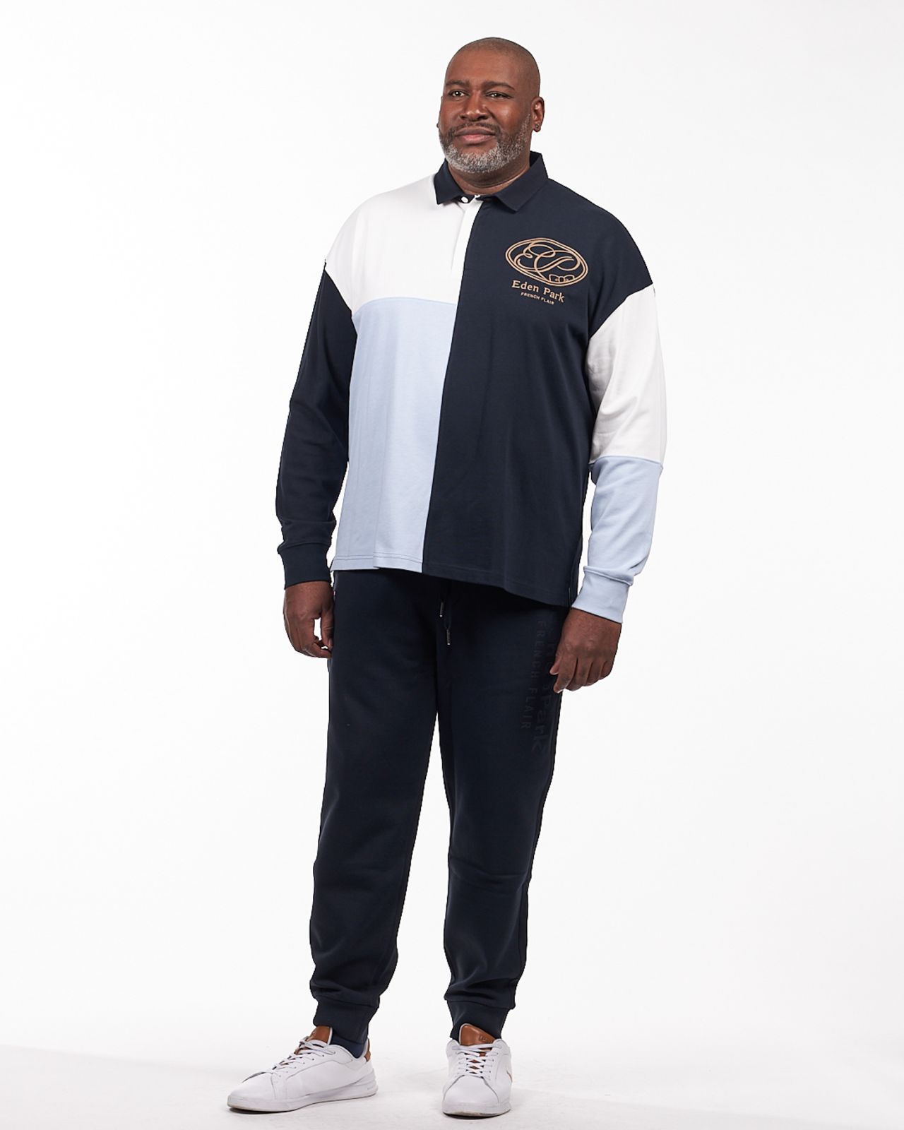 Polo manches longues jersey grande taille bleu marine