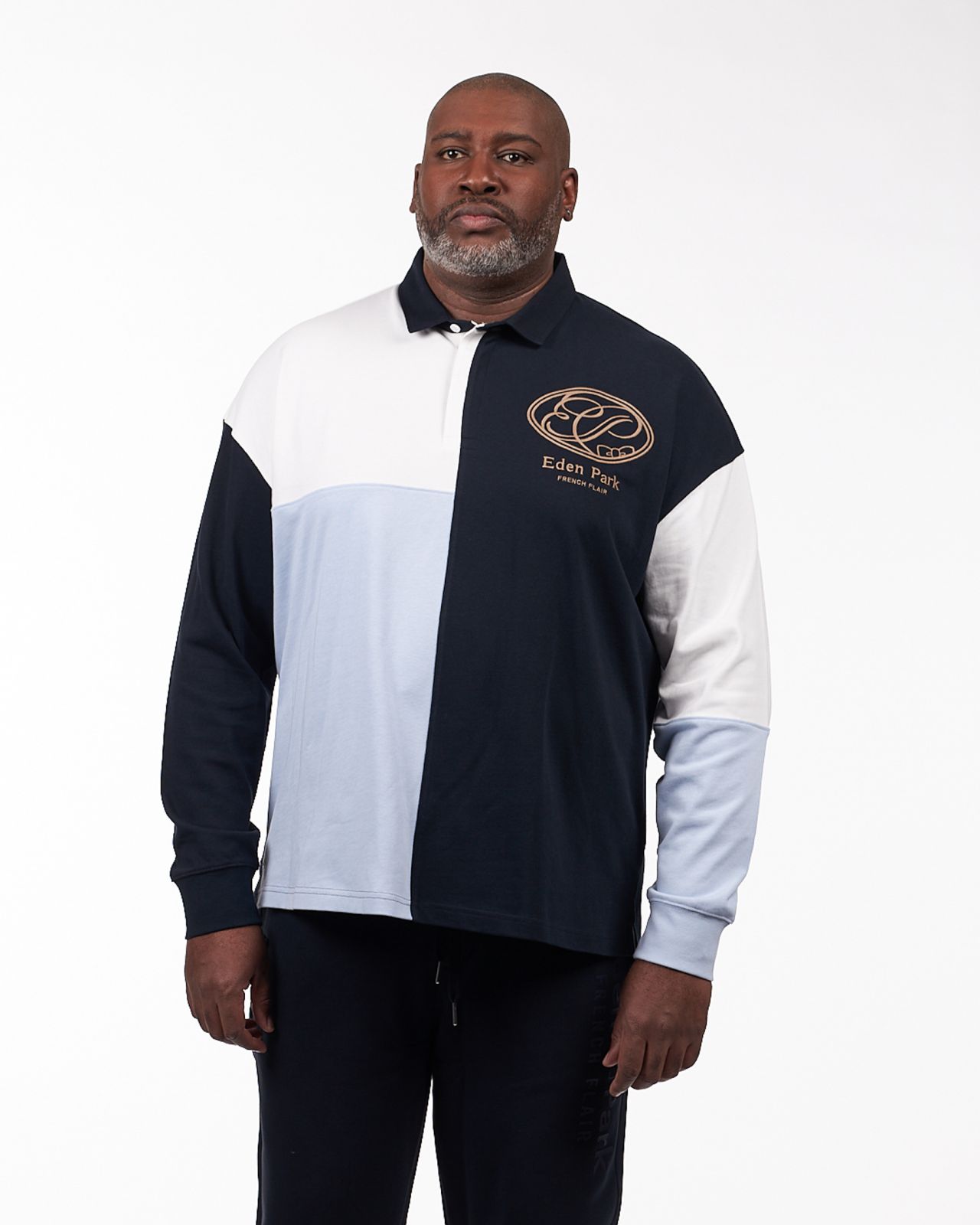 Polo manches longues jersey grande taille bleu marine