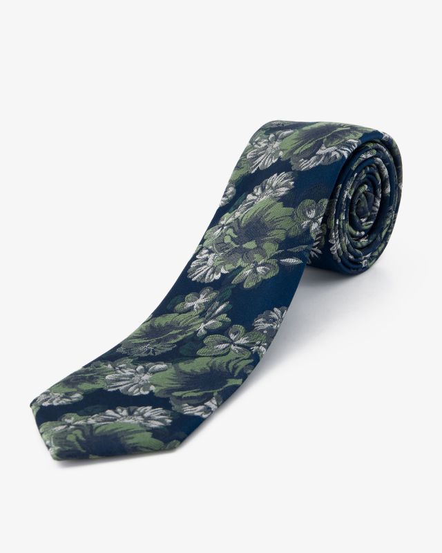 Cravate extra-longue 160 cm à fleurs bleu marine