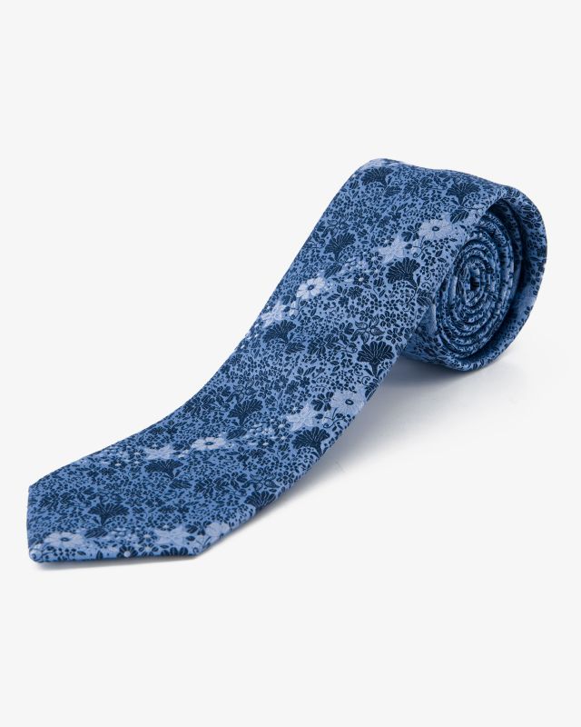 Cravate extra-longue 160 cm à fleurs bleu