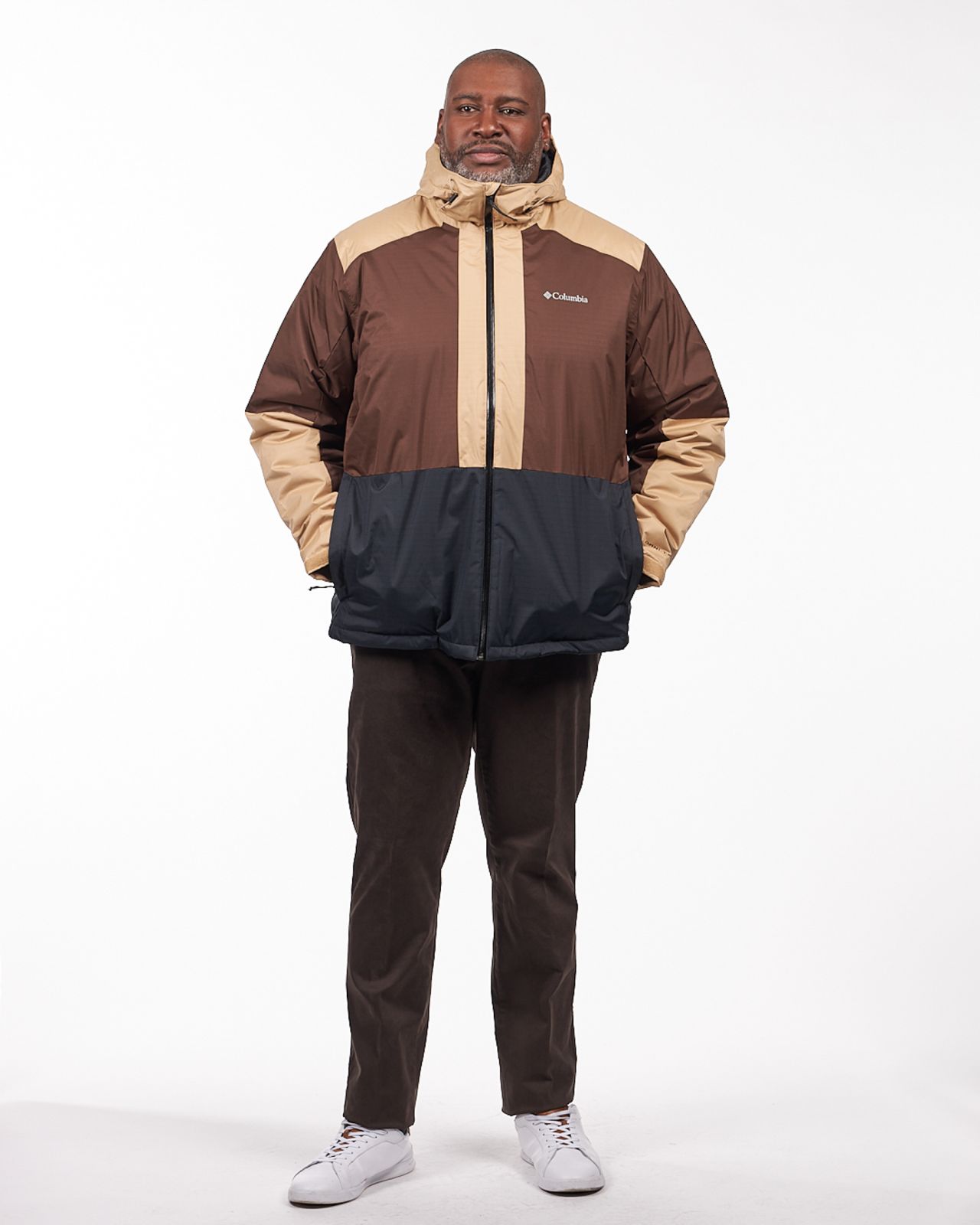 Parka color block grande taille marron