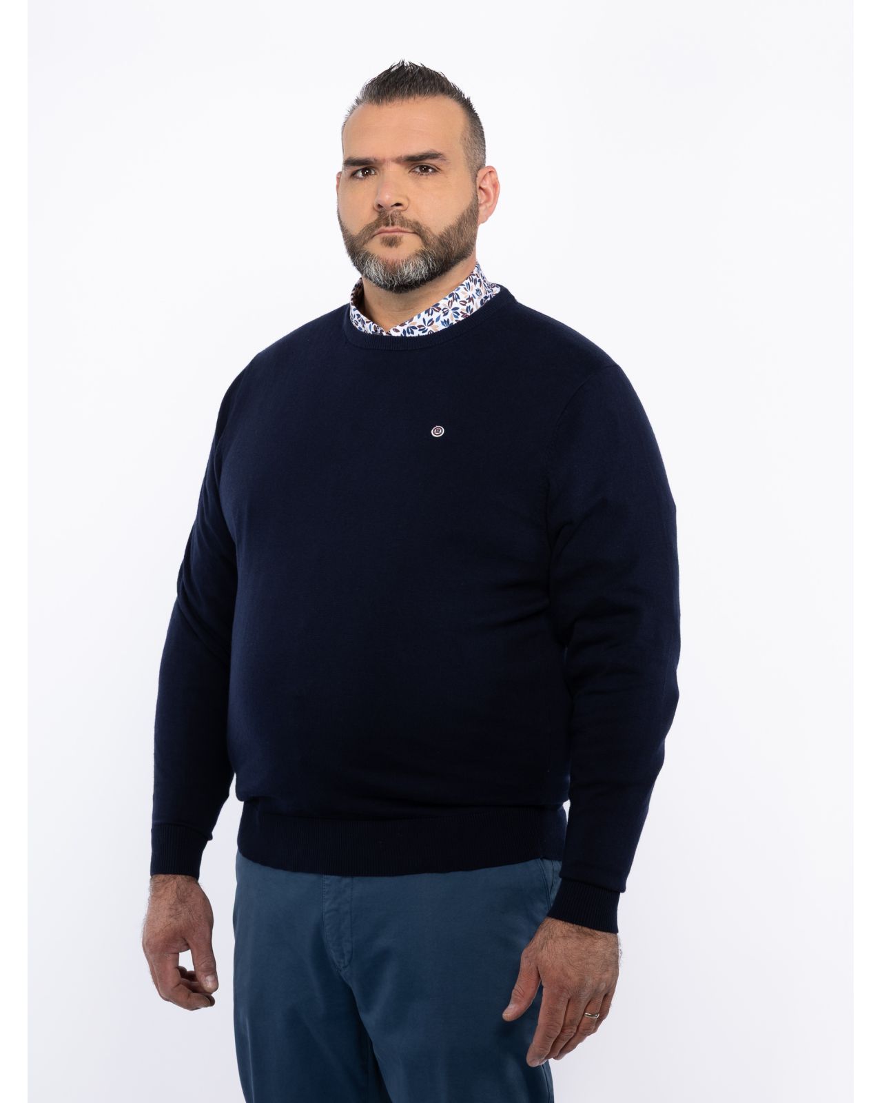 Pull en coton et laine grande taille bleu marine