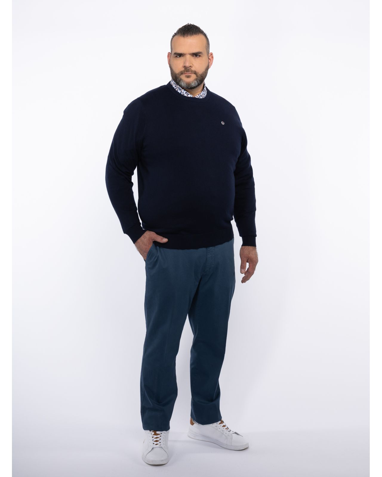 Pull en coton et laine grande taille bleu marine