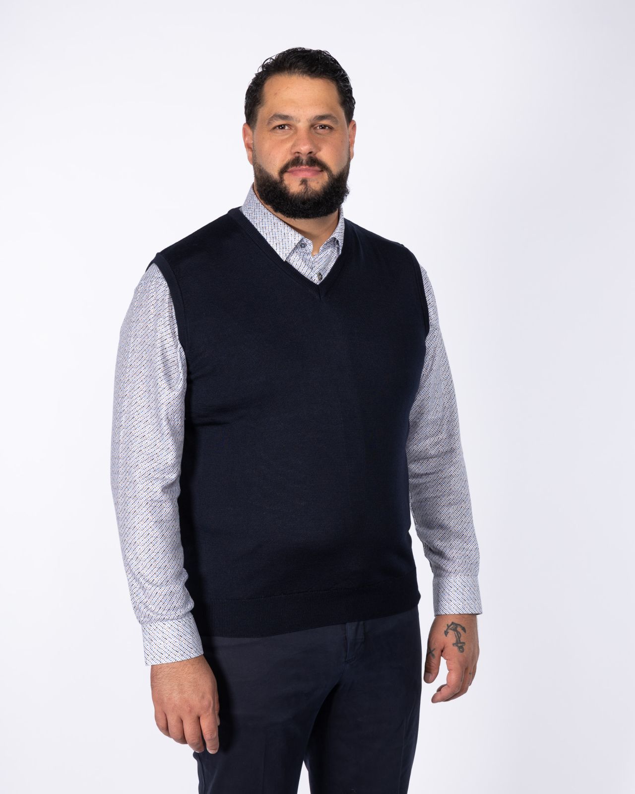 Pull mérinos grande taille bleu marine