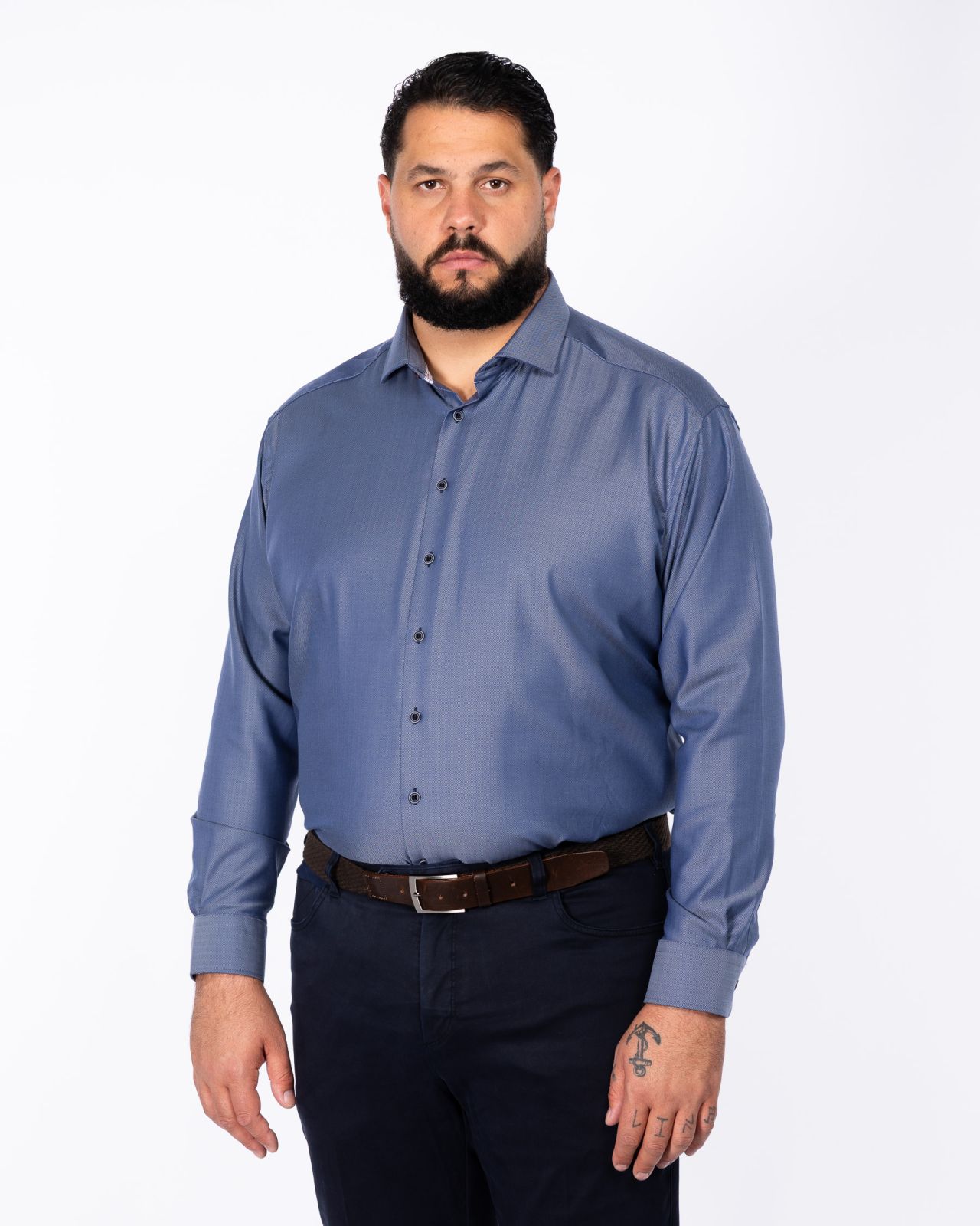 Chemise chevron facile à repasser grande taille bleu