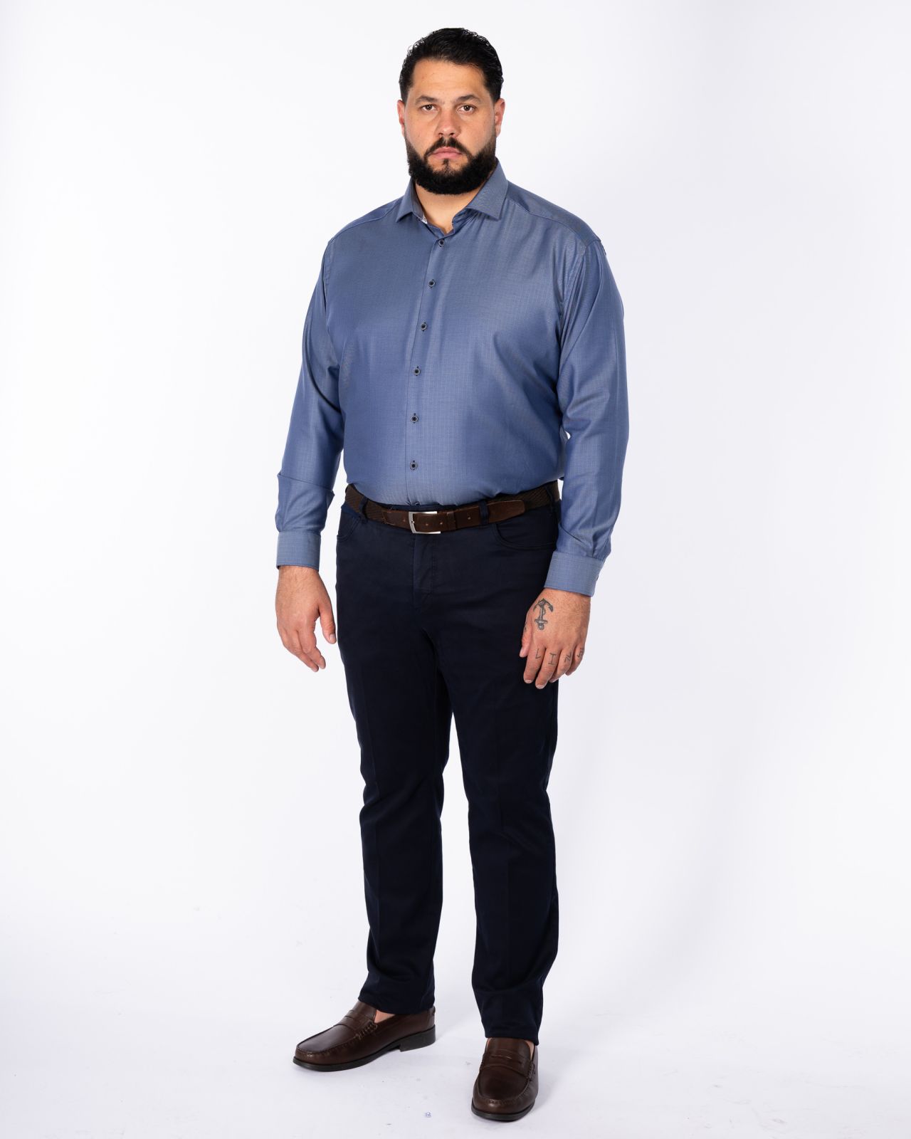 Chemise chevron facile à repasser grande taille bleu