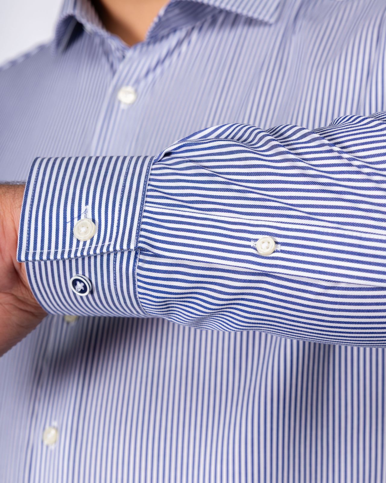 Chemise non iron à rayures bâtons grande taille bleu marine