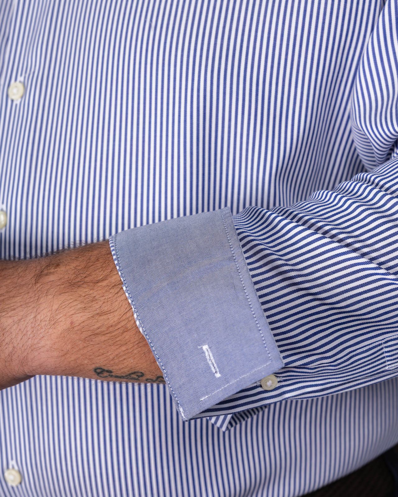 Chemise non iron à rayures bâtons grande taille bleu marine