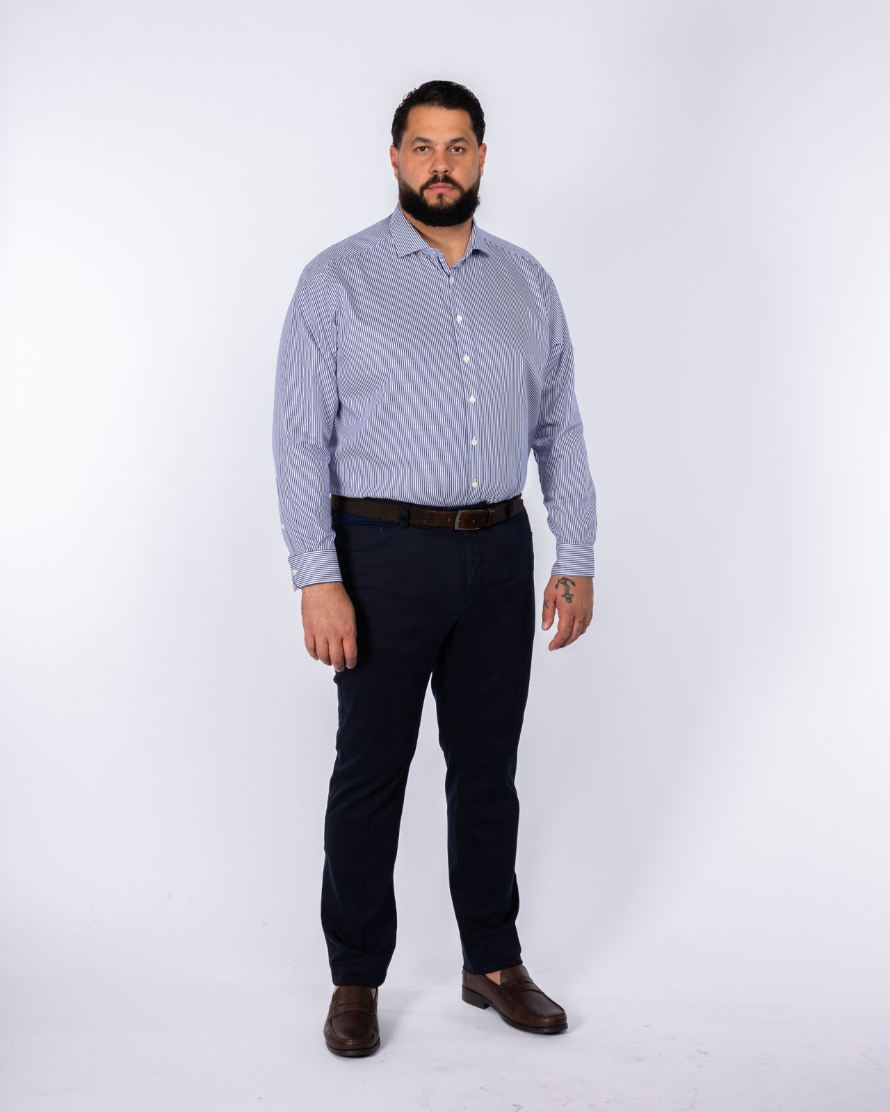 Chemise non iron à rayures bâtons grande taille bleu marine