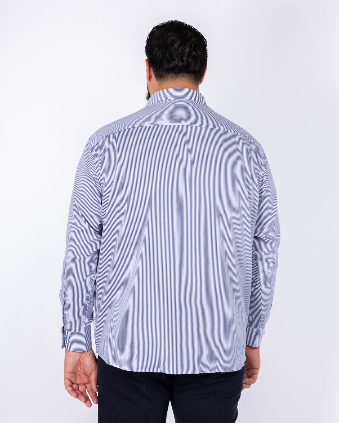 Chemise non iron à rayures bâtons grande taille bleu marine