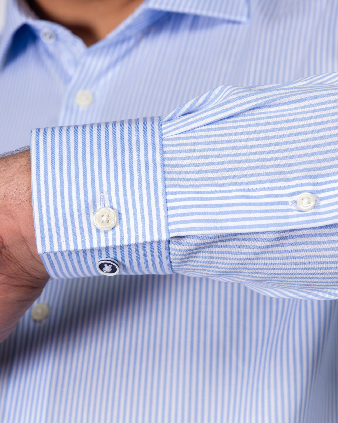 Chemise non iron à rayures bâtons grande taille bleu