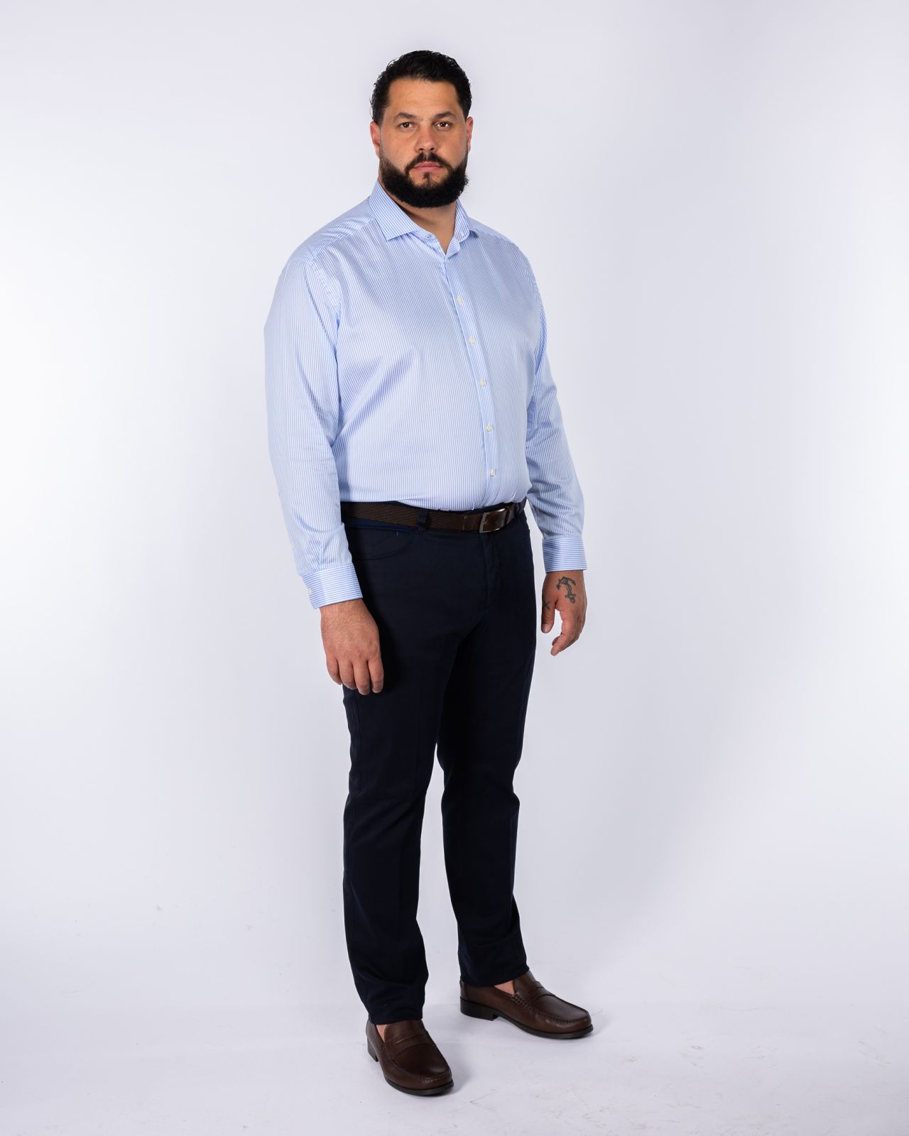 Chemise non iron à rayures bâtons grande taille bleu