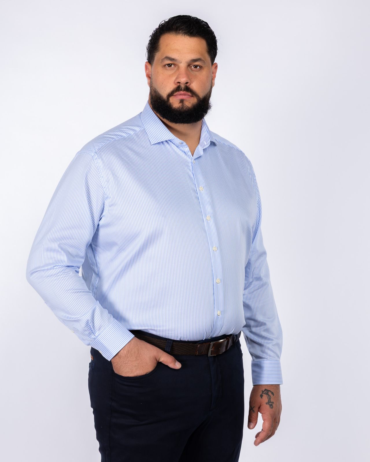 Chemise non iron à rayures bâtons grande taille bleu