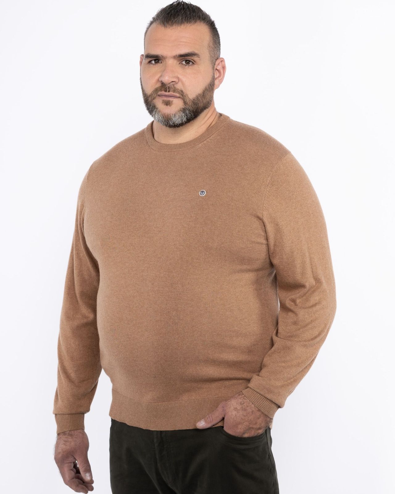 Pull en coton et laine grande taille marron