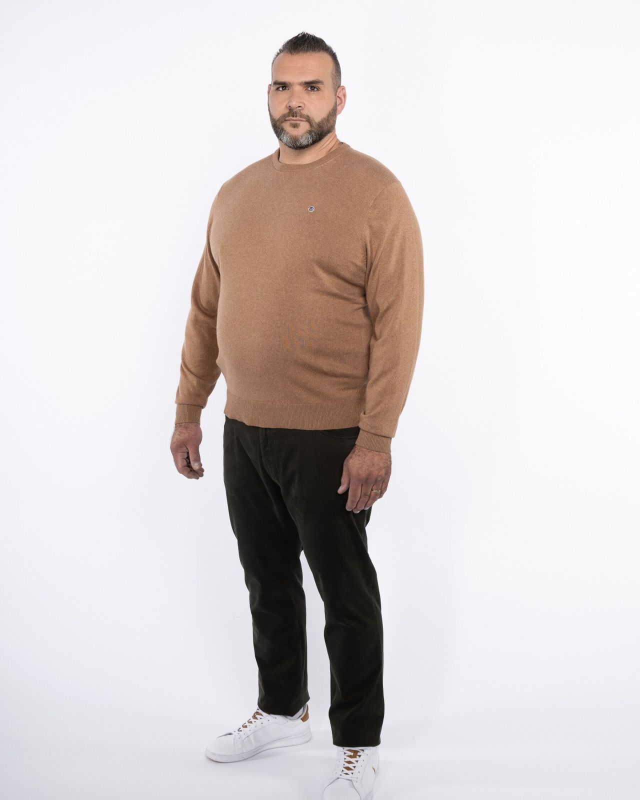 Pull en coton et laine grande taille marron