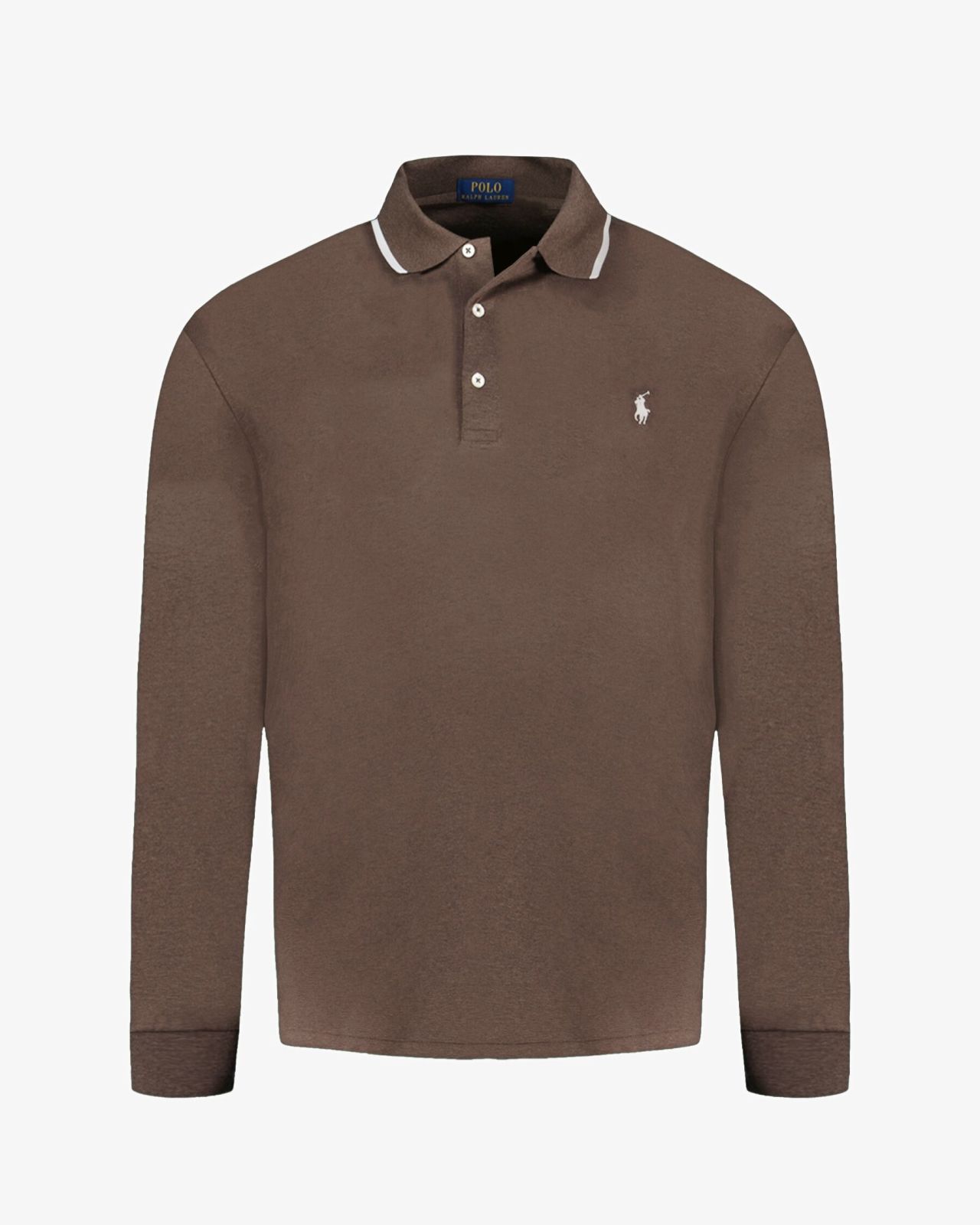 Polo manches longues interlock chiné grande taille marron