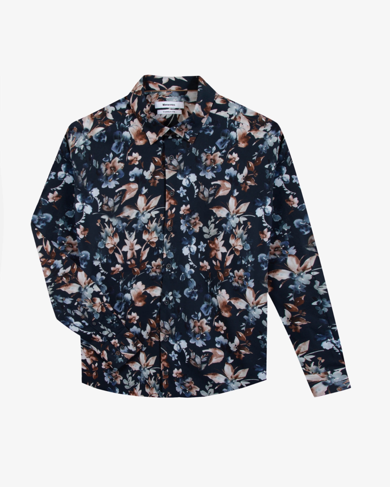 Chemise à fleurs facile à repasser grande taille bleu marine