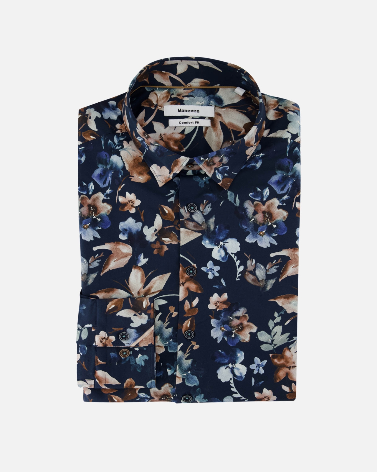 Chemise à fleurs facile à repasser grande taille bleu marine