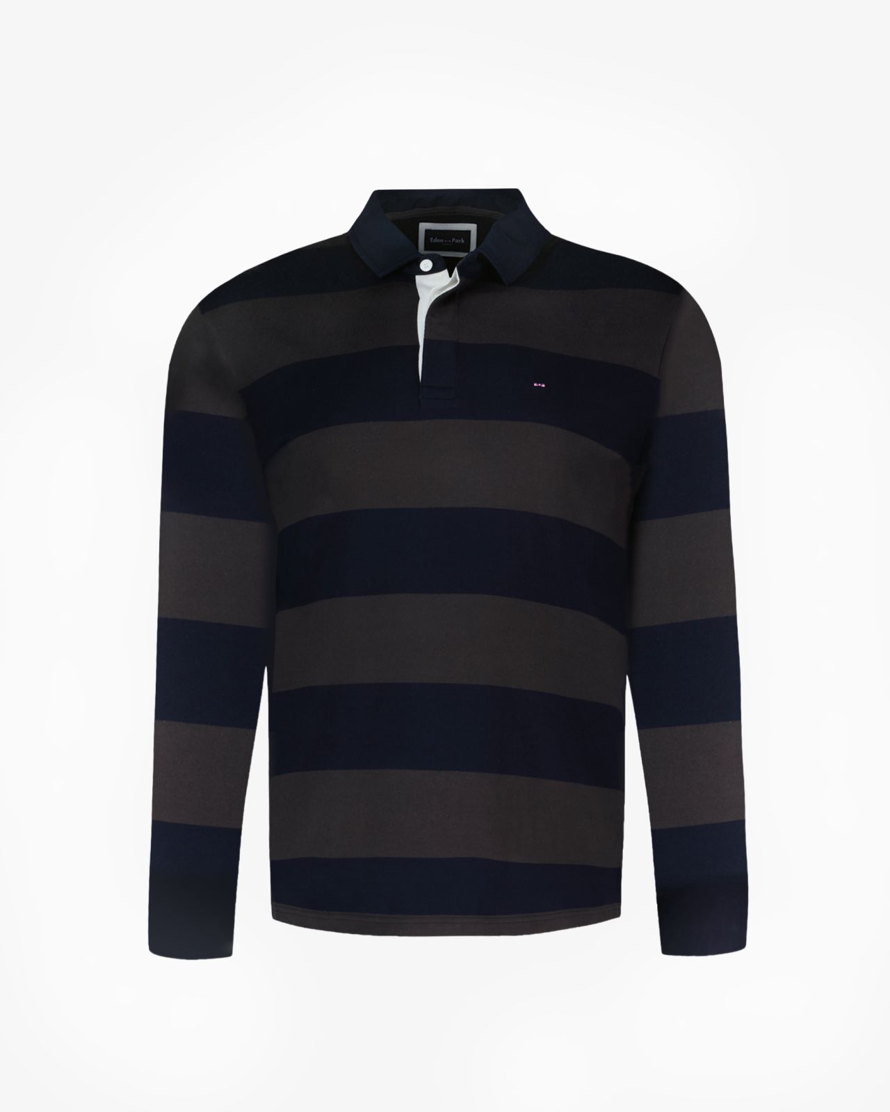 Polo manches longues jersey à rayures grande taille marron