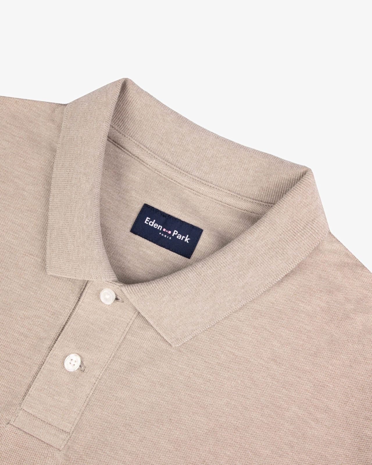 Polo manches longues piqué chiné grande taille beige