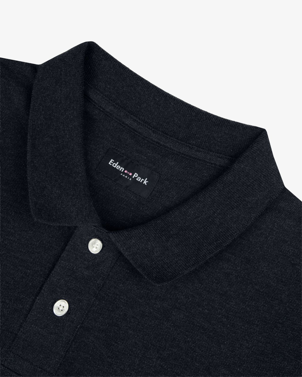 Polo manches longues piqué chiné grande taille anthracite