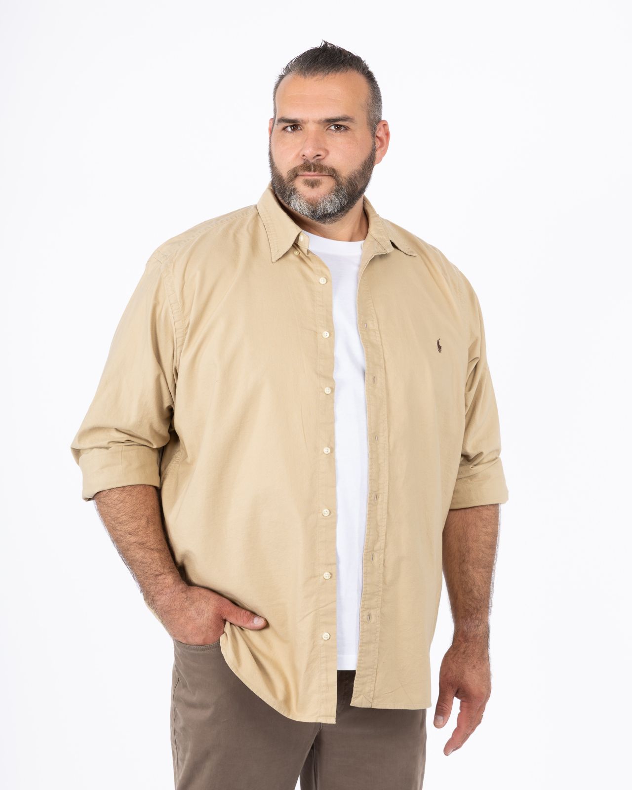 Chemise oxford pour homme grand beige