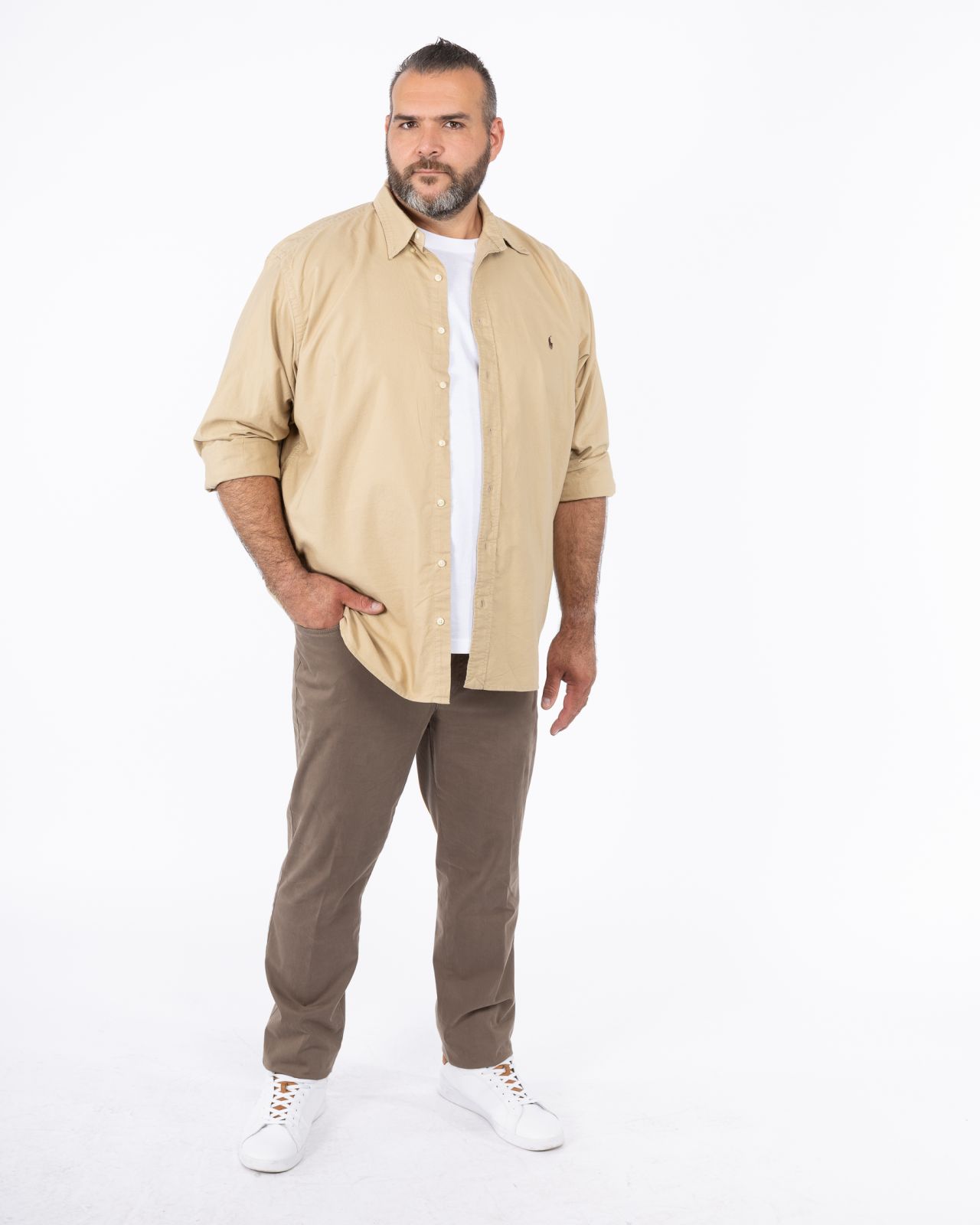 Chemise oxford pour homme grand beige