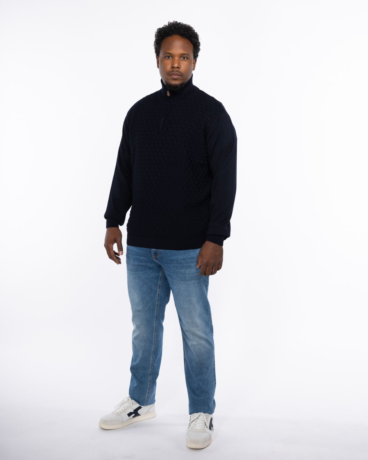 Pull col camionneur grande taille bleu