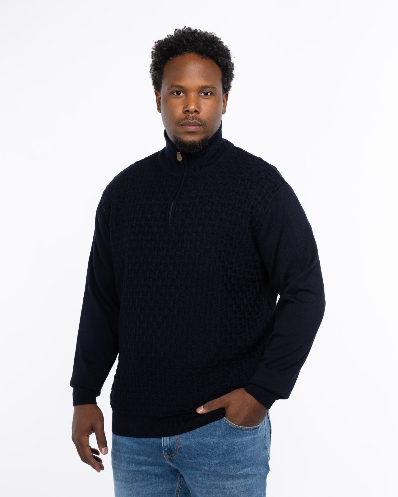 Pull col camionneur grande taille bleu