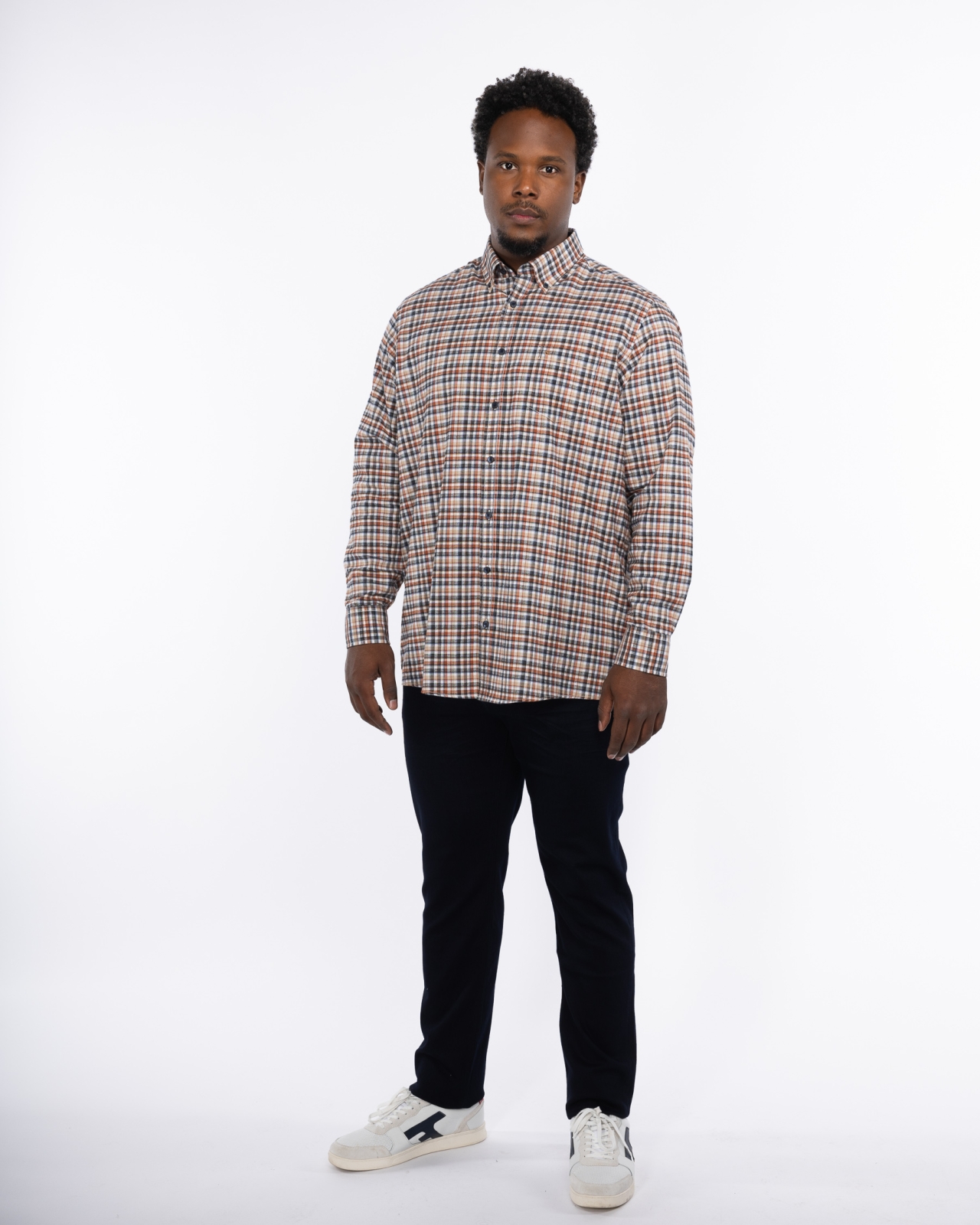 Chemise oxford à carreaux grande taille orange