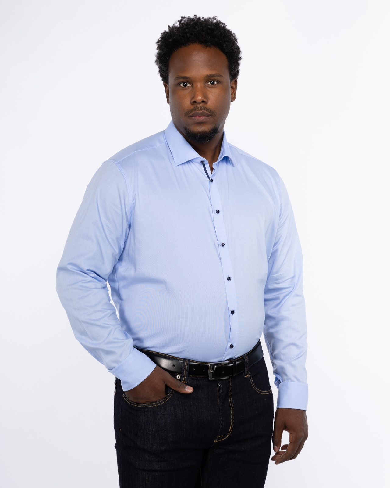 Chemise piqué non iron pour homme grand bleu