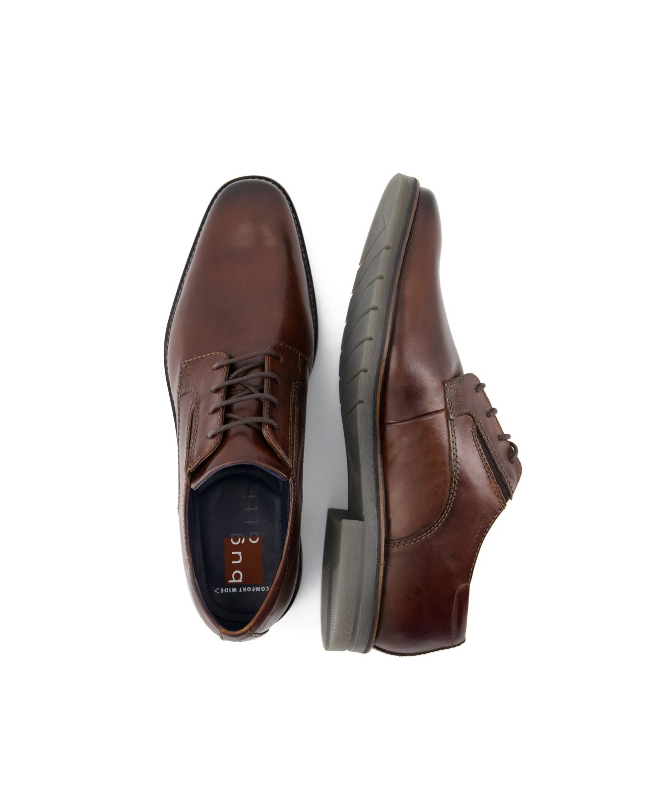 Chaussures en cuir pour pieds larges grande taille marron