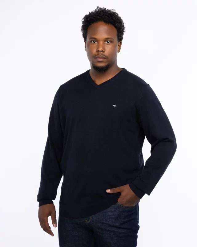 Pull col en V homme grand bleu marine