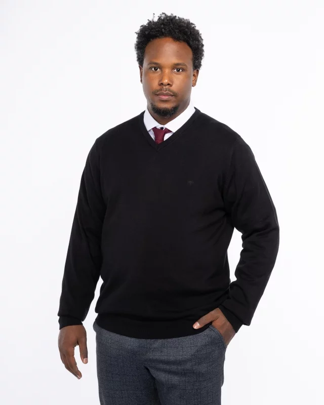 Pull col V homme grand noir